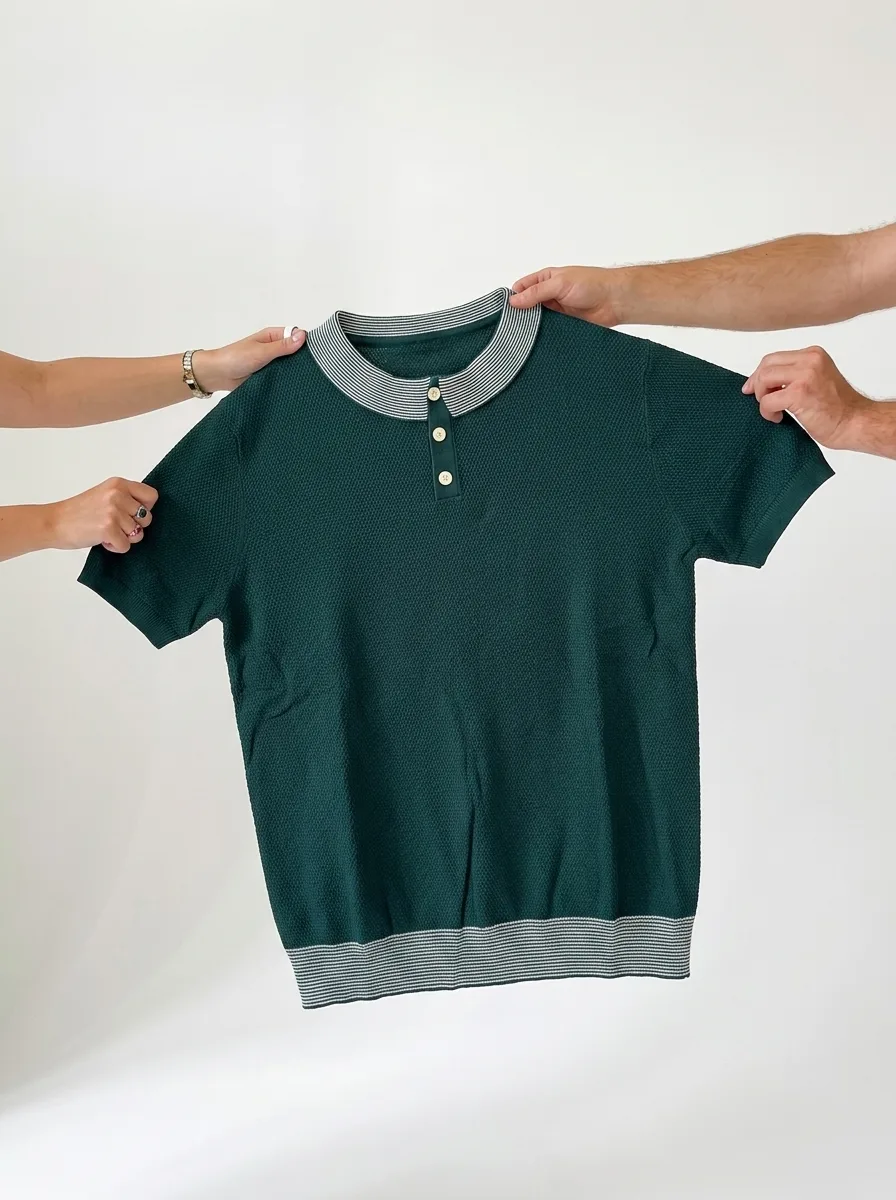 Forest Green Striped Knit Polo
