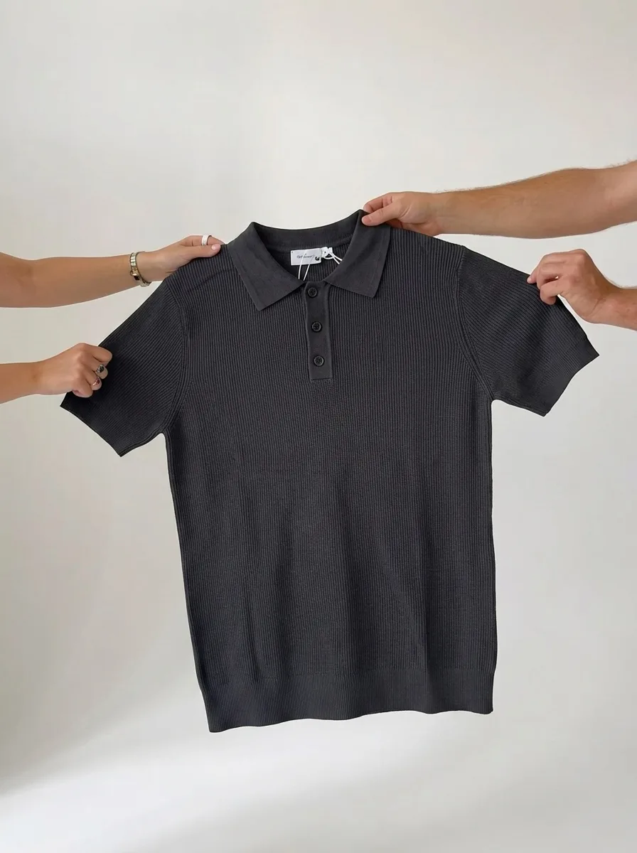 Graphite Ribbed Knit Polo View 2
