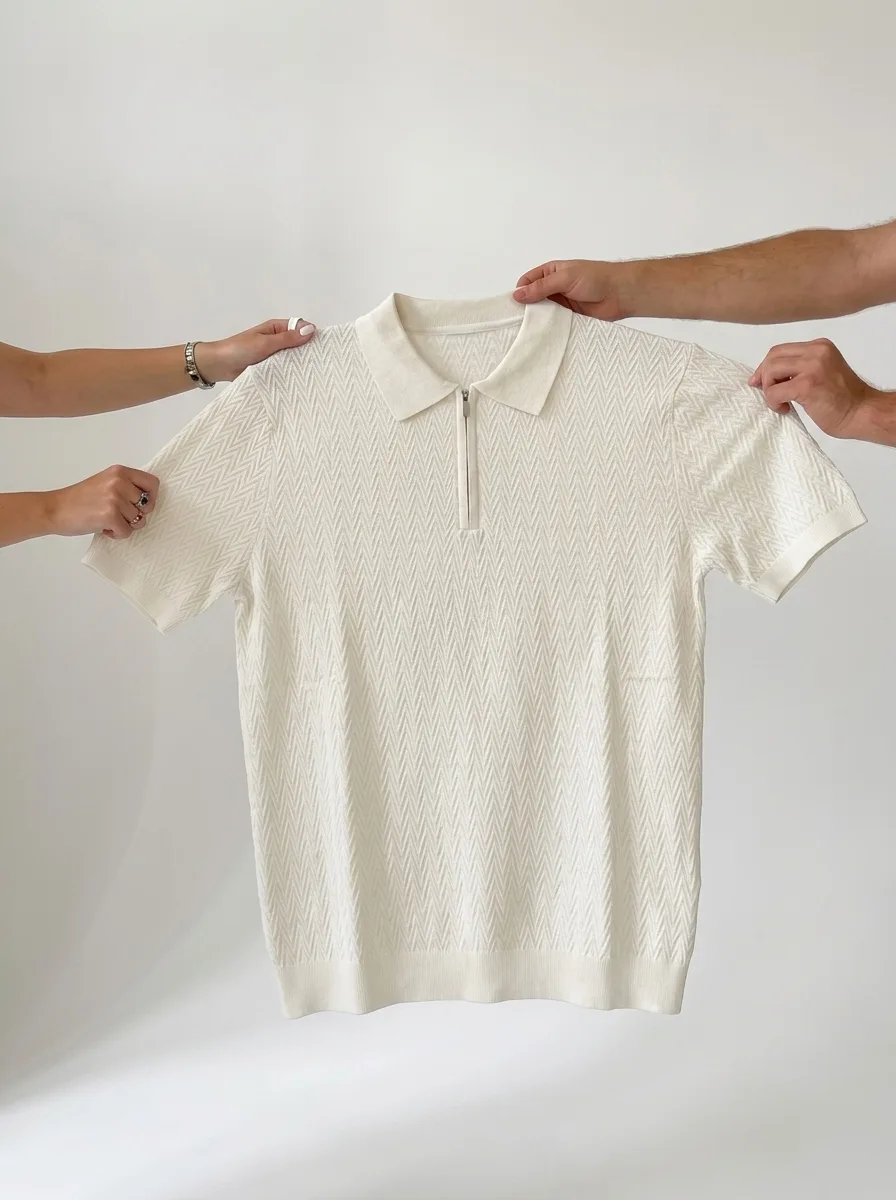 Ivory Zigzag Zip Knit Polo