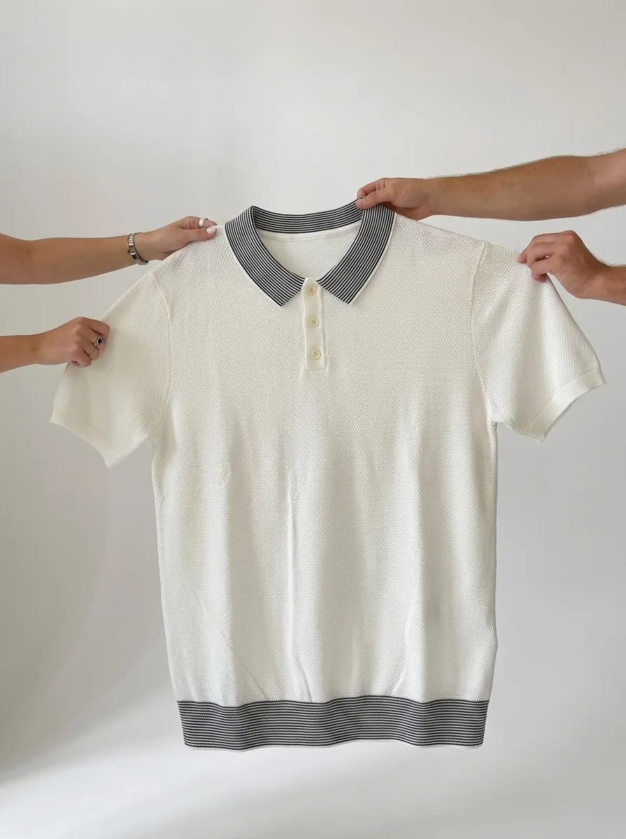 White Striped Knit Polo